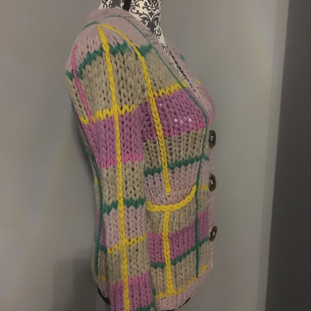 Natasha Zinko Hand Knit Lavender Plaid Cardigan S - Picture 7 of 8